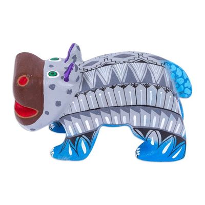 Alternate image for Mexican Hand-Painted Wood Alebrije Hippo Figurine in Grey Cute Hippo in Grey