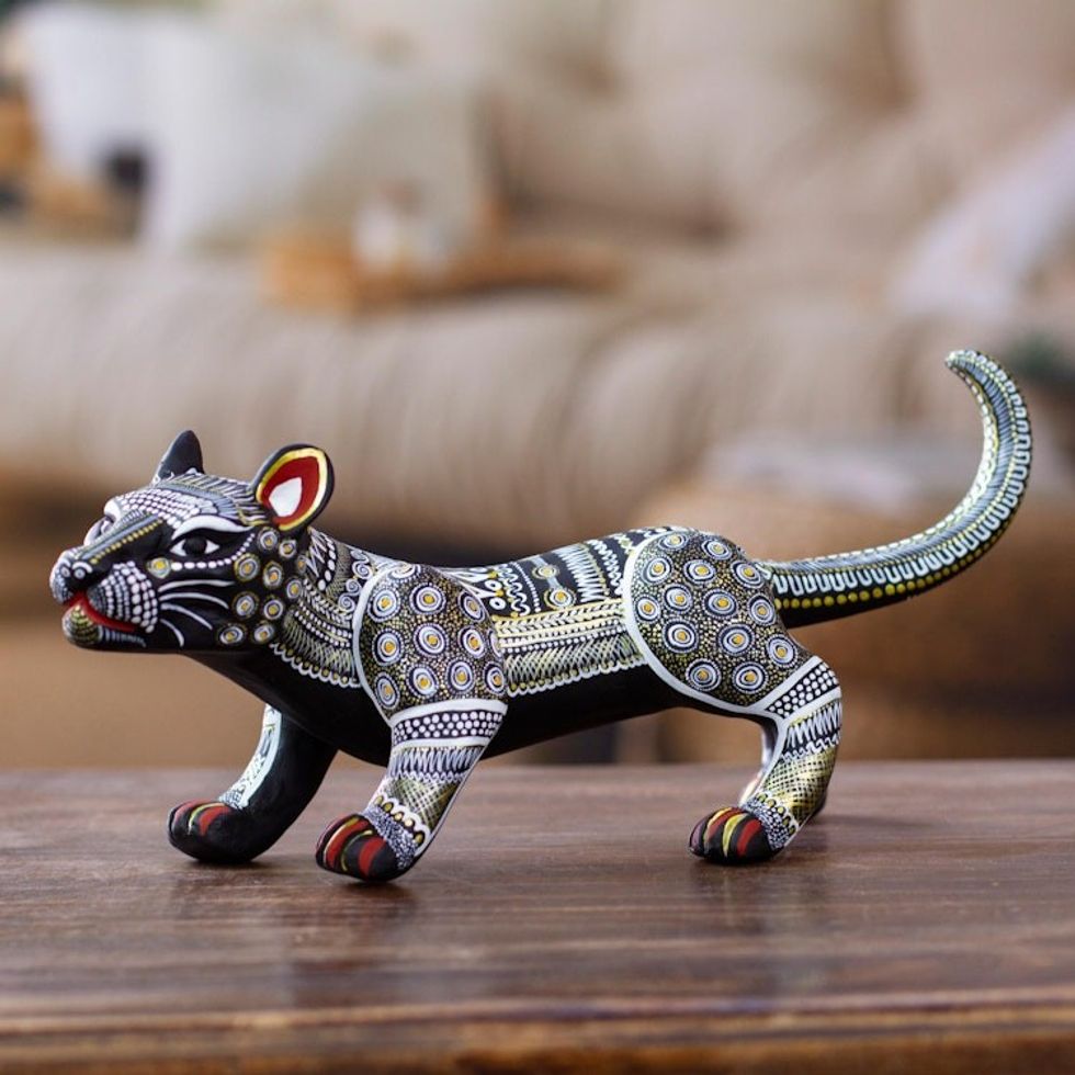 Handcrafted Ceramic Alebrije Figurine of Black Jaguar 'Dark Stealth'