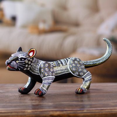 Alternate image for Handcrafted Ceramic Alebrije Figurine of Black Jaguar Dark Stealth