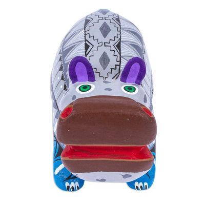 Alternate image for Mexican Hand-Painted Wood Alebrije Hippo Figurine in Grey Cute Hippo in Grey