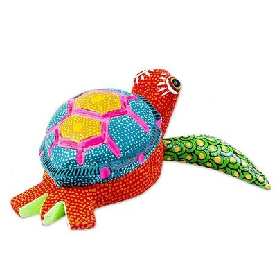 Alternate image for Artisan Crafted Small Alebrije Sculpture Orange Turtle