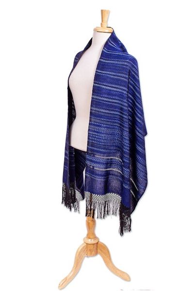 Alternate image for Blue Cotton Blend Shawl Midnight Sky