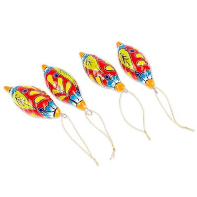 Alternate image for Handcrafted Talavera Ceramic Ornaments in Scarlet Set of 4 Scarlet Ambience