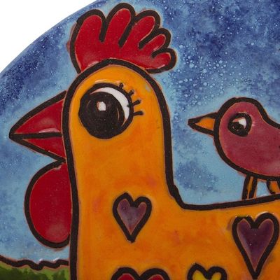 Alternate image for Heart Motif Ceramic Wall Art of a Chicken from Mexico Chicken of Hearts