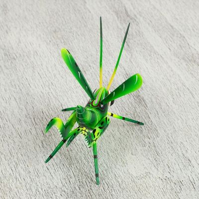 Alternate image for Wood Alebrije Cricket Sculpture in Green from Mexico Green Good Luck Cricket