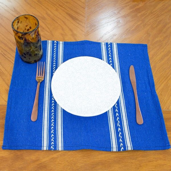 Alternate image for Pair of Blue and White Cotton Placemats Hand-Woven in Mexico Blue Delight