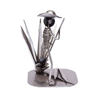 Alternate image for Eco-Friendly Polished Upcycled Metal Sculpture of Harvester Agave Harvester