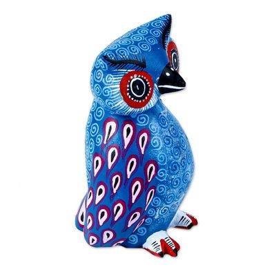 Alternate image for Hand Carved Owl Alebrije with Blue Wings from Oaxaca Blue Winged Owl