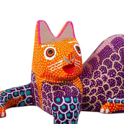Alternate image for Artisan Crafted Alebrije Figurine from Mexico Lounging Cat in Purple