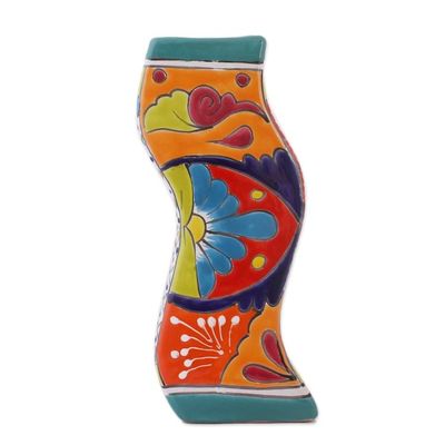 Alternate image for Wavy Talavera-Style Ceramic Floral Vase from Mexico Wavy Talavera