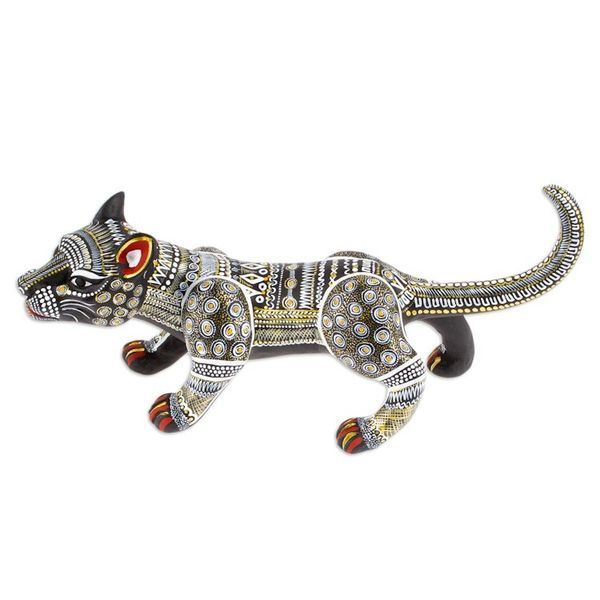 Alternate image for Handcrafted Ceramic Alebrije Figurine of Black Jaguar Dark Stealth