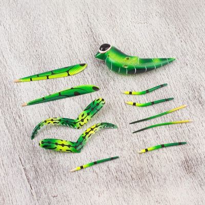 Alternate image for Wood Alebrije Cricket Sculpture in Green from Mexico Green Good Luck Cricket