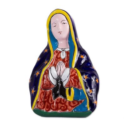 Alternate image for Hand-Painted Talavera-Style Ceramic Mary Wall Sculpture Praying Mary