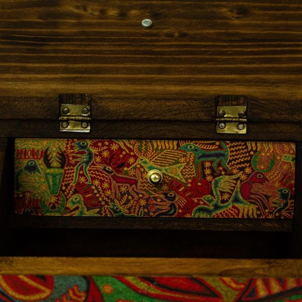 Alternate image for Huichol Cosmogony on 6-Inch Decoupage Wood Jewelry Box Huichol Essence