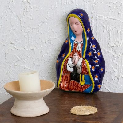 Alternate image for Hand-Painted Talavera-Style Ceramic Mary Wall Sculpture Praying Mary