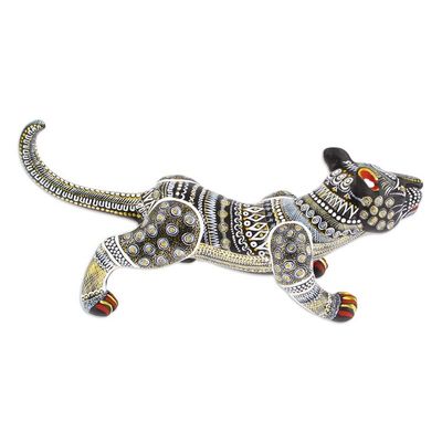 Alternate image for Handcrafted Ceramic Alebrije Figurine of Black Jaguar Dark Stealth