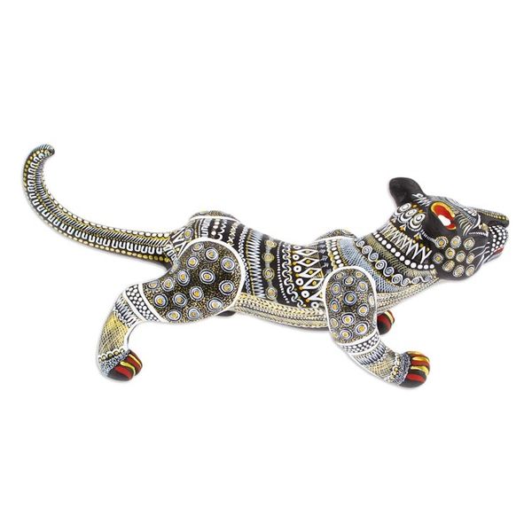 Alternate image for Handcrafted Ceramic Alebrije Figurine of Black Jaguar Dark Stealth