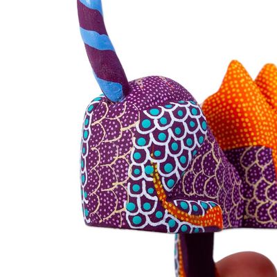 Alternate image for Artisan Crafted Alebrije Figurine from Mexico Lounging Cat in Purple