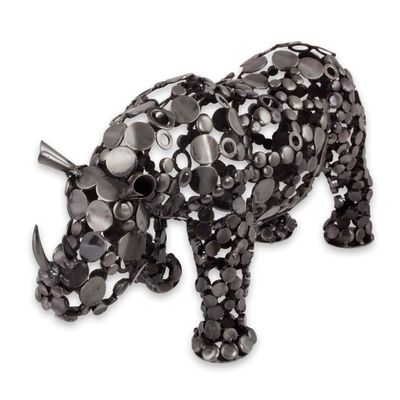 Alternate image for 20-Inch Eco-Friendly Recycled Metal Rhinoceros Sculpture Rustic Rhino