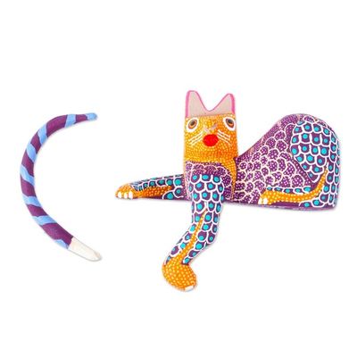 Alternate image for Artisan Crafted Alebrije Figurine from Mexico Lounging Cat in Purple