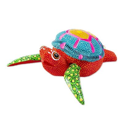 Alternate image for Artisan Crafted Small Alebrije Sculpture Orange Turtle