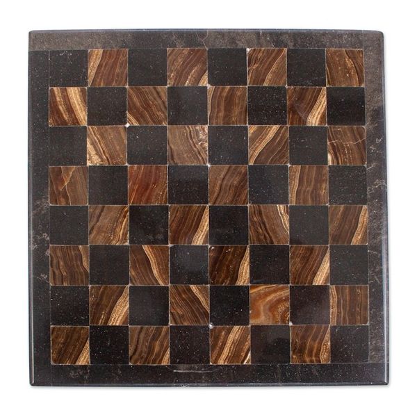 Alternate image for Onyx and Marble Mini Chess Set Handcrafted in Mexico Coffee and Mocha