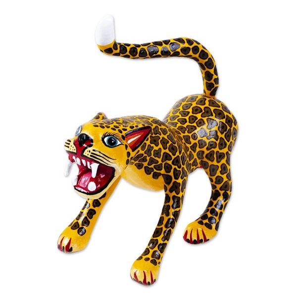 Alternate image for Handmade Wooden Alebrije Statuette Fierce Jaguar