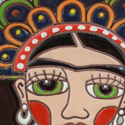 Alternate image for Ceramic Wall Art of Frida with a Headdress from Mexico Plumed Frida