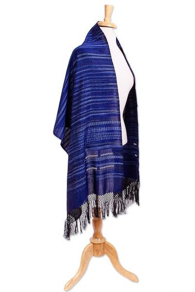Alternate image for Blue Cotton Blend Shawl Midnight Sky