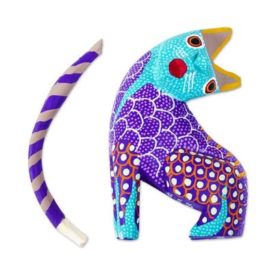 Alternate image for Small Wood Alebrije Figurine Crazy Cat