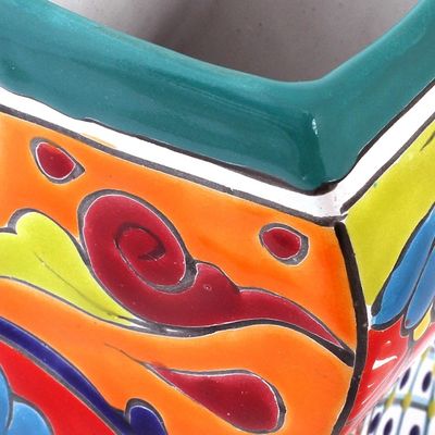 Alternate image for Wavy Talavera-Style Ceramic Floral Vase from Mexico Wavy Talavera