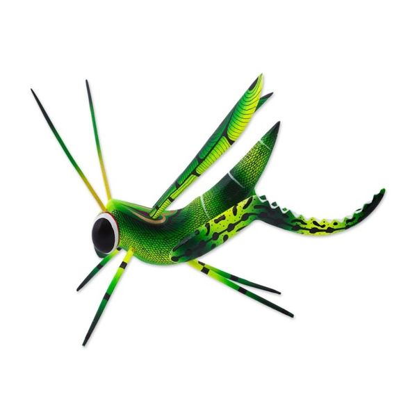 Alternate image for Wood Alebrije Cricket Sculpture in Green from Mexico Green Good Luck Cricket
