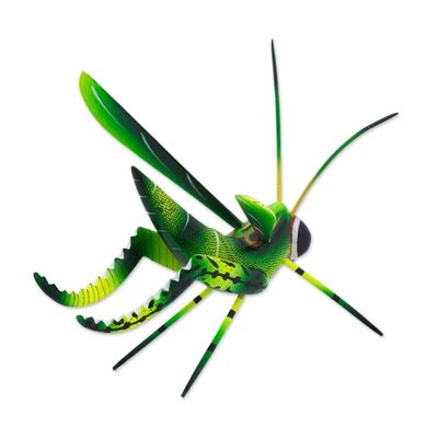 Alternate image for Wood Alebrije Cricket Sculpture in Green from Mexico Green Good Luck Cricket