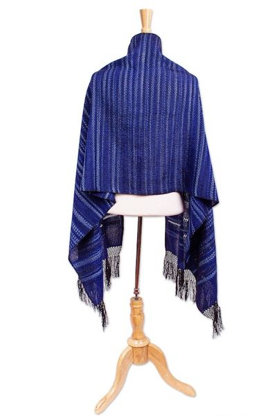 Alternate image for Blue Cotton Blend Shawl Midnight Sky