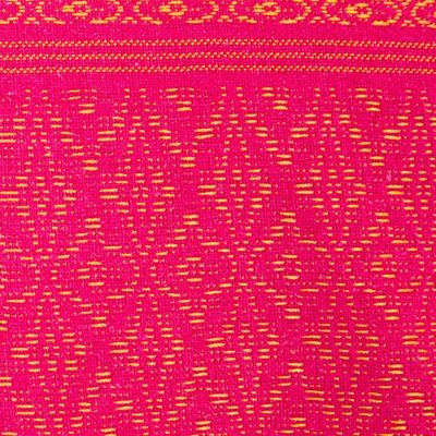 Alternate image for Unique Hot Pink Cotton Patterned Shawl Handwoven in Mexico Hot Pink  Zapotec Treasures