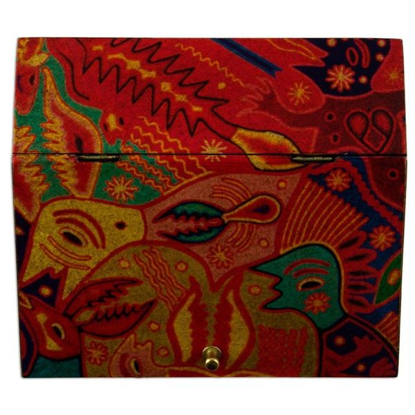 Alternate image for Huichol Cosmogony on 6-Inch Decoupage Wood Jewelry Box Huichol Essence