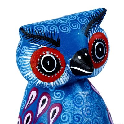 Alternate image for Hand Carved Owl Alebrije with Blue Wings from Oaxaca Blue Winged Owl