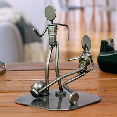 Alternate image for Handcrafted Metal Sculpture Recycled Cart Parts Mexico Art Rustic Soccer Champs