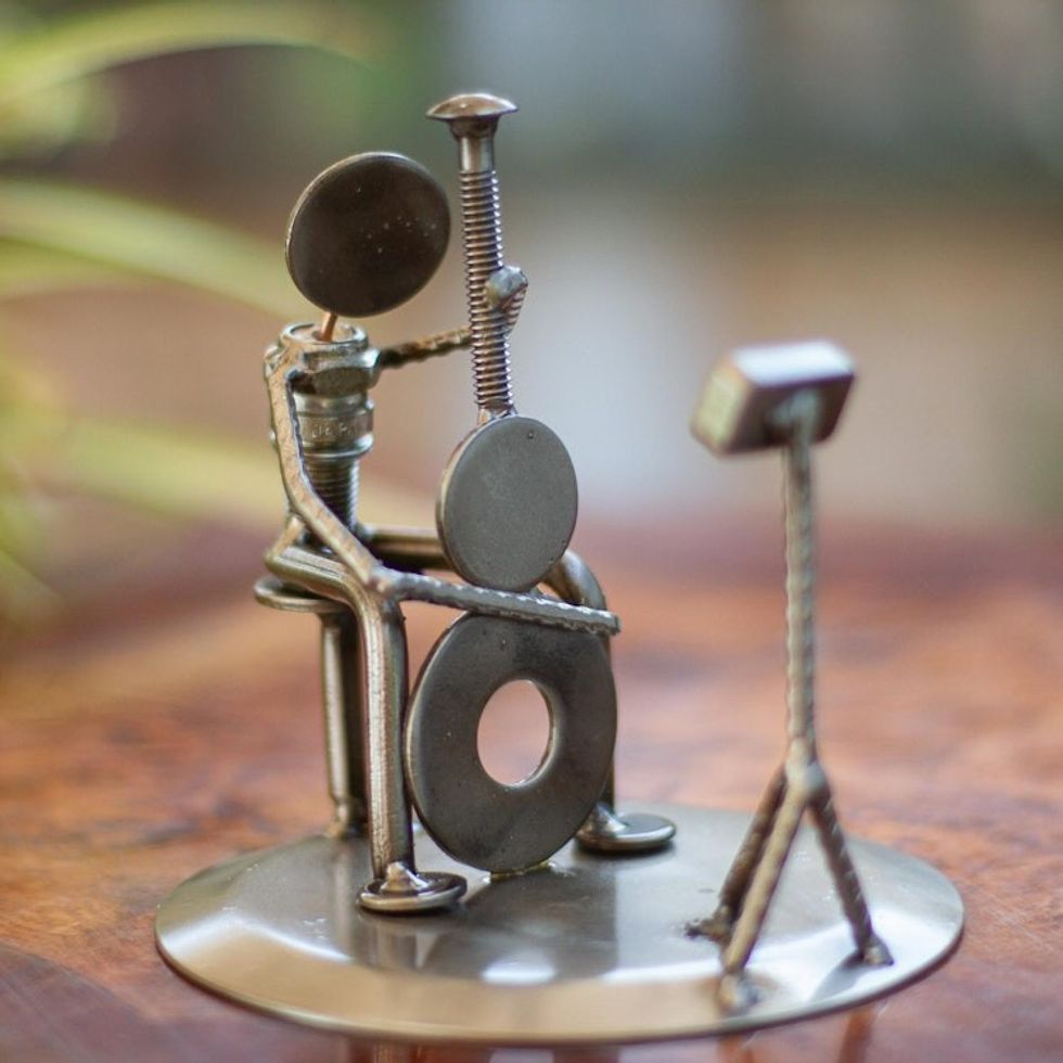 Recycled Car Part Cellist Sculpture 'Rustic Cellist'