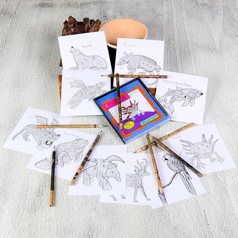 Gift Idea 10 Coloring Postcards of Mexican Animal Alebrijes 'Alebrije Collection'