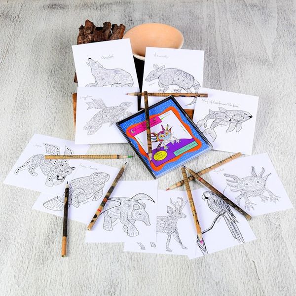 Alternate image for Gift Idea 10 Coloring Postcards of Mexican Animal Alebrijes Alebrije Collection