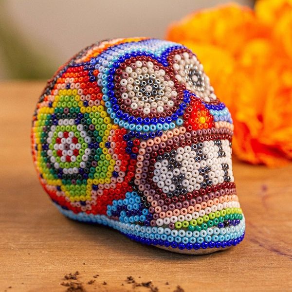 Alternate image for Handmade Beaded Skull Figurine Huichol Grin