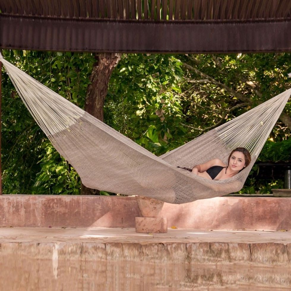 Mexican Hand Woven Grey Cotton Maya Hammock Double 'Maya Mist'