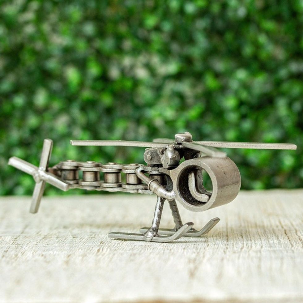 Recycled Auto Part Helicopter Sculpture from Mexico 'Rustic Helicopter'