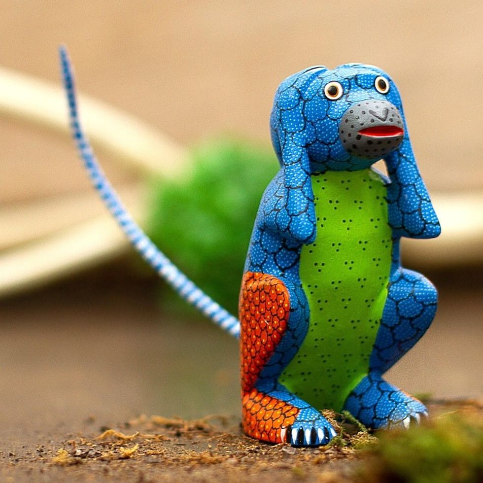 Copal Wood Alebrije Carving of Multicolored Monkey 'Surprised Monkey'