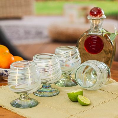 Alternate image for Set of 4 White Handblown Glass Goblets from Mexico White Festival