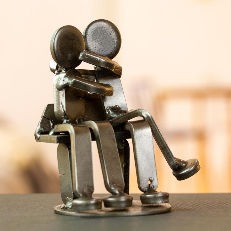 Recycled Auto Parts Lovers Figurine Handmade in Mexico 'Affectionate Lovers'