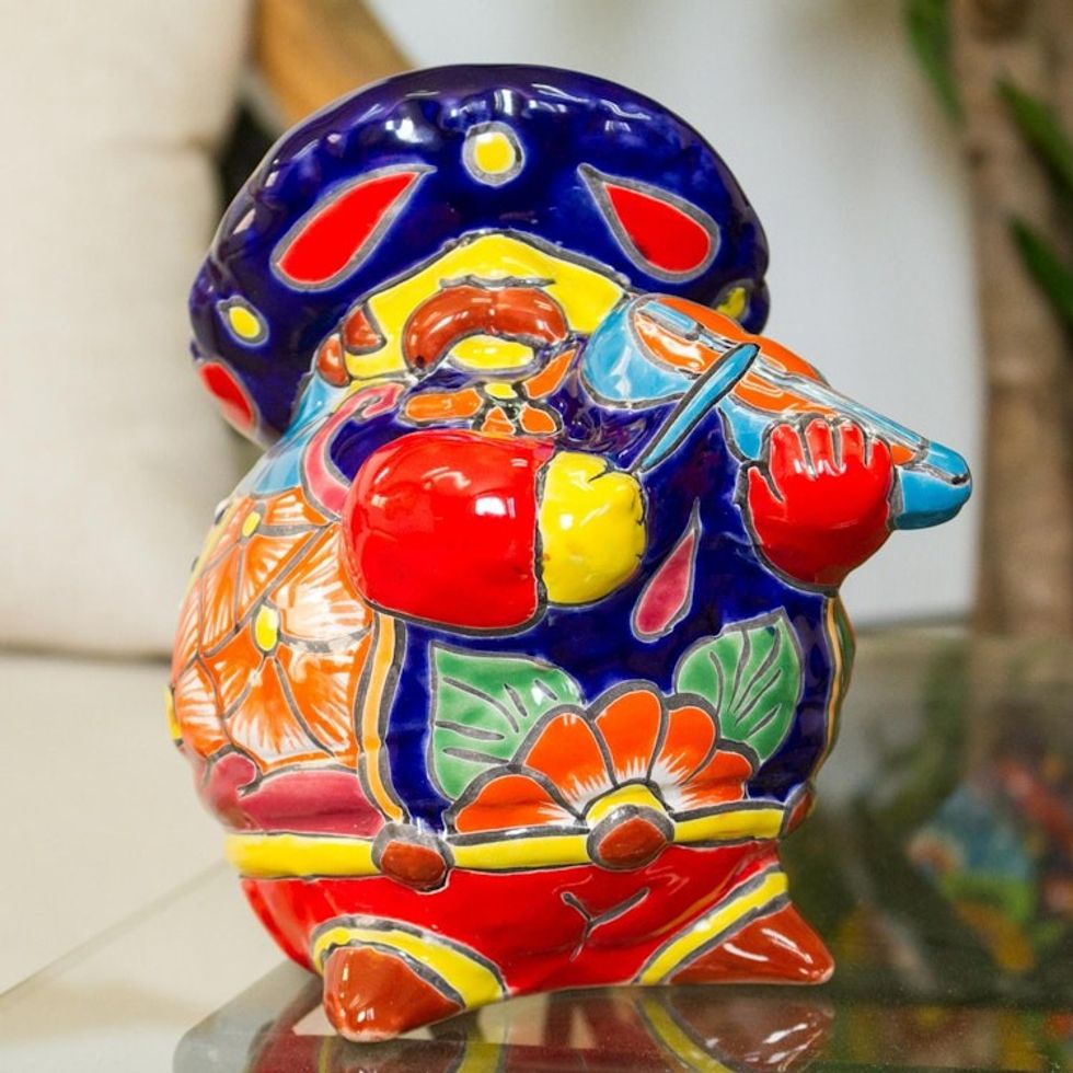 Talavera-Style Ceramic Figurine of a Mariachi with a Violin 'Violin Mariachi'