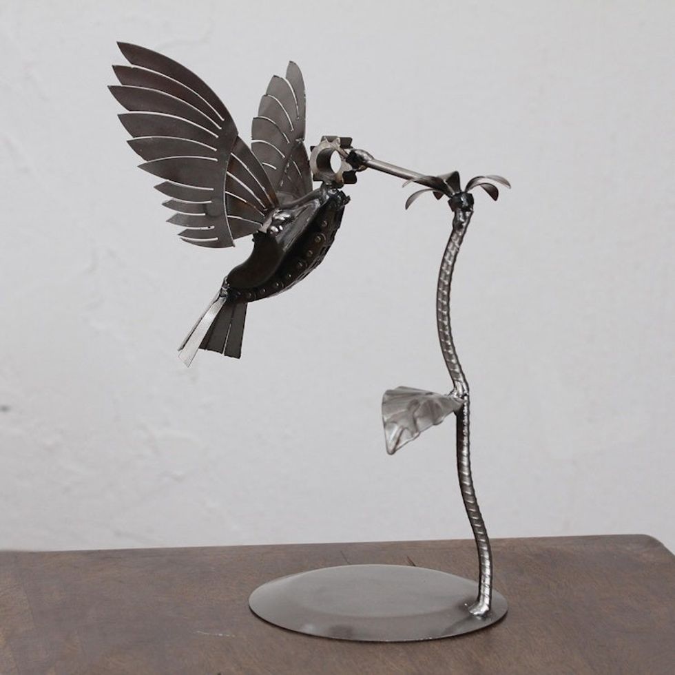 Upcycled Auto Part and Sheet Metal Hummingbird Sculpture 'Flitting Hummingbird'