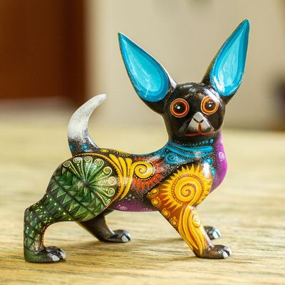 Alternate image for Signed Multicolored Wood Chihuahua Alebrije Black Chihuahua